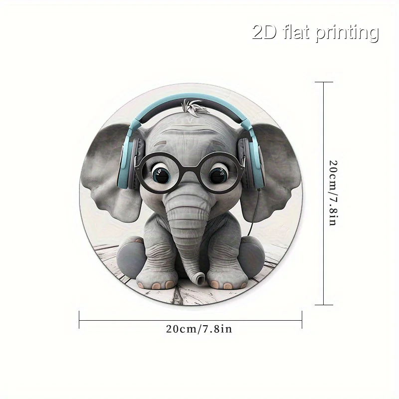 Mouse pad redondo com padrão de elefante colocado aleatoriamente, base de borracha antiderrapante, portátil, escritório, computador, notebook, acessórios para pc