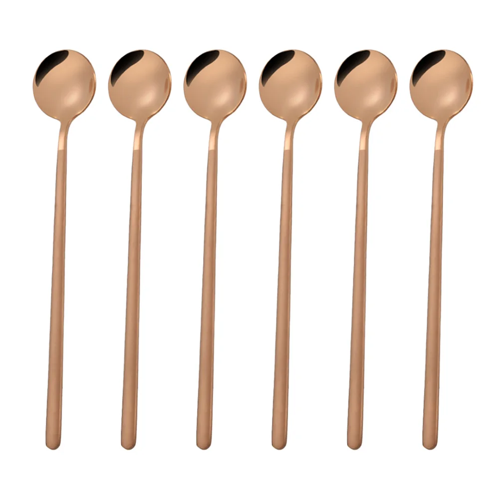 

6 Pcs Stainless Spoon Set Simple Stylish Ergonomic Long Handle Dishwasher Safe Tea Coffee Cappuccino Espresso