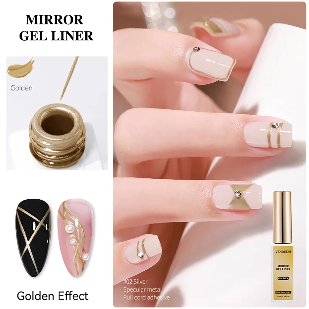 Vendeeni Gold Silber Spiegel Metall Liner Gel Nagellack Set Graffiti Streifen DIY Französisches Nageldesign UV LED Malgel Lack – Detail 5
