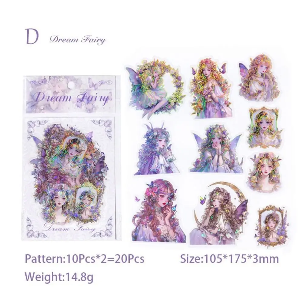 

20pcs Collage Stationery Elf Girl Laser Gold-plated Stickers Decoration Magazine Royal Thai Embassy DIY Scrapbook