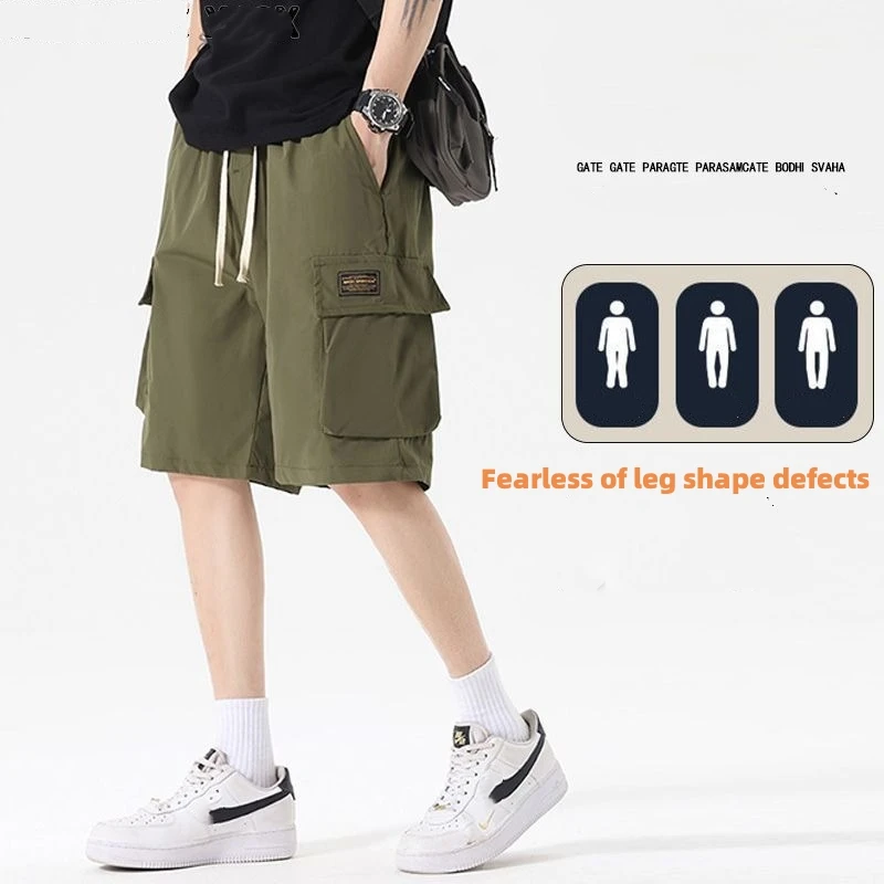 Summer Workwear Cargo Shorts Men's Loose Versatile Five Point Beach Pants Multi-pocket Functional Streetwear Casual Shorts 2 Pcs