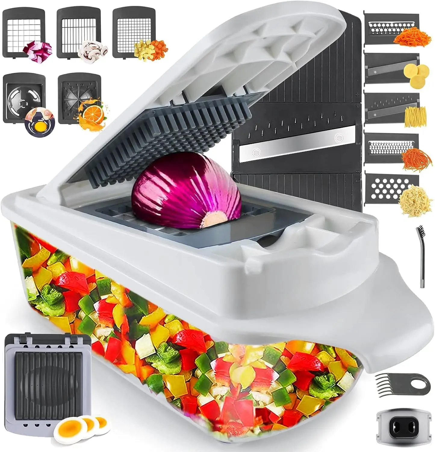 

22-in-1 Vegetable Chopper Slicer with Lemon Squeezer, Egg Separator & Container for Kitchen