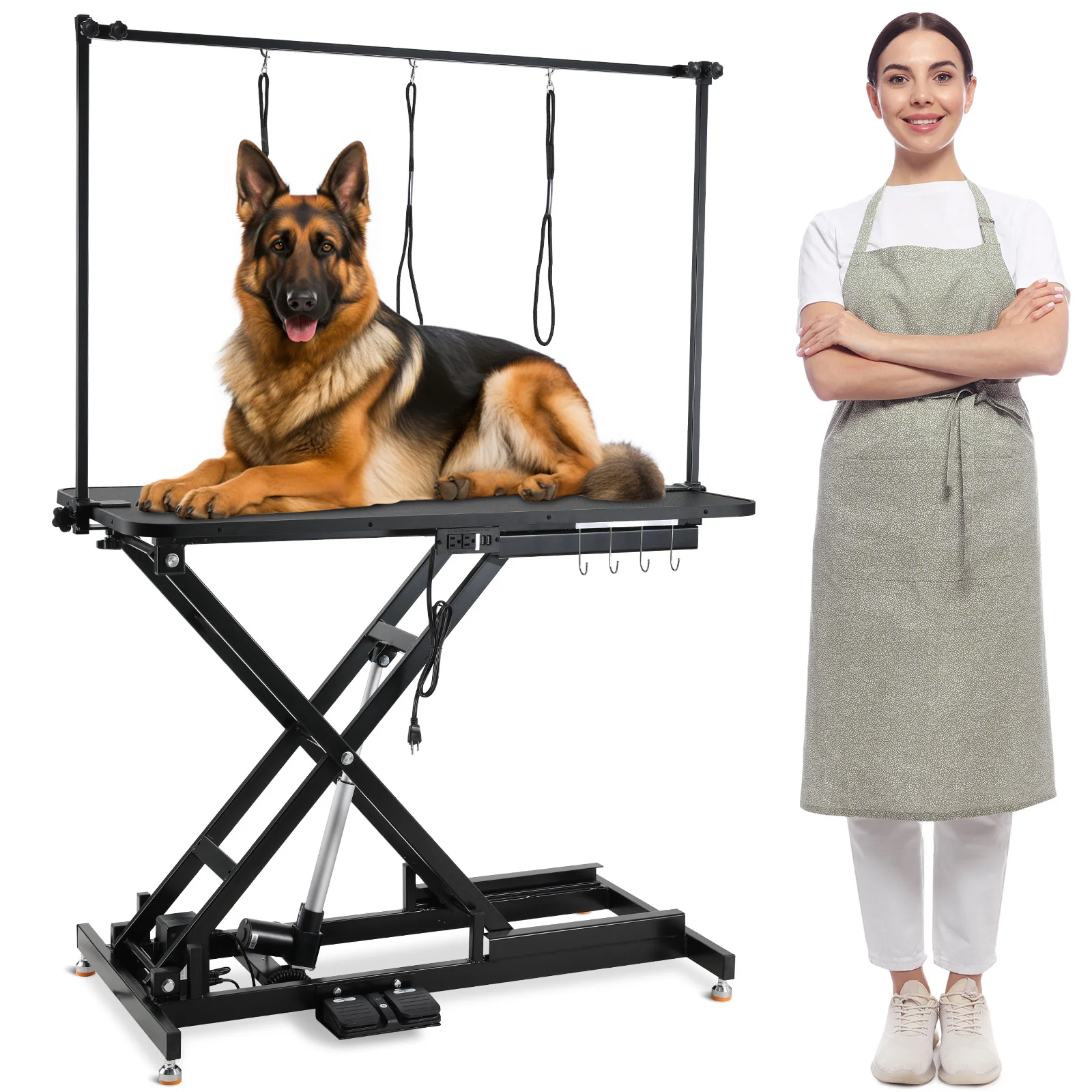 50'' Electric Dog Grooming Table, Professional Heavy Duty Pet Hydraulic Grooming Table w/Overhead Arm, 3 Noose