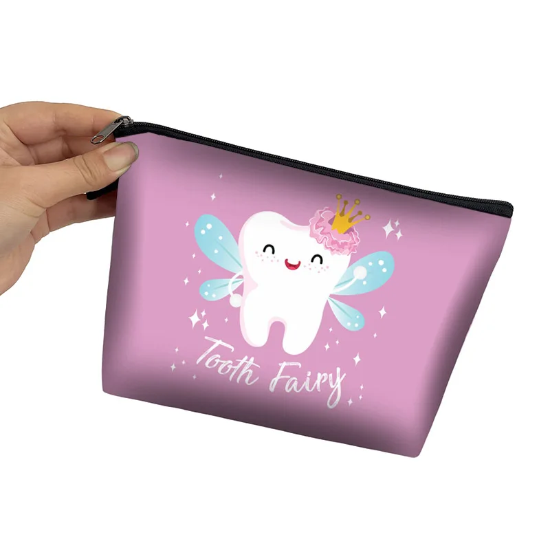 Cartoon Teeth Print Cosmetic Bags Cute Tooth Floss Dentist Women Makeup Bag Toiletry Case Organizer Lipstick Holder Beauty Bag