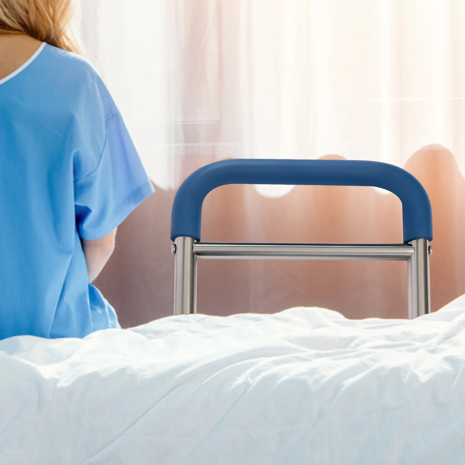 Adjustable Height Bed Cane, Standing Assist Handle for Elderly & Seniors, 220lbs Weight Capacity Safety Rail, Home Mobility Aid