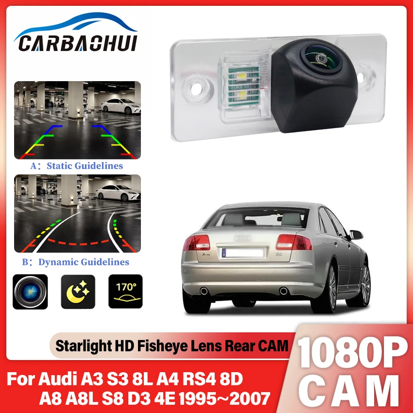 

Автомобильная камера заднего вида ночного видения, водонепроницаемая резервная камера с объективом «рыбий глаз» для Audi A3 S3 8L A4 RS4 8D A8 A8L S8 D3 4E 1995~2007