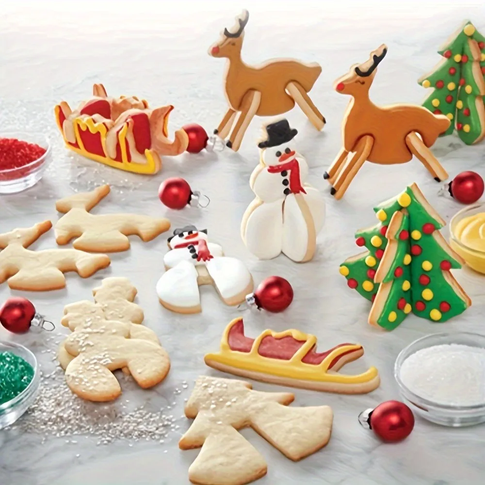 8PCS Set Cartoon Christmas Halloween Biscuit Mould Snowman Pumpkin Skull Cookie Cutting Mold Fondant Cookie Cutter Baking Tool