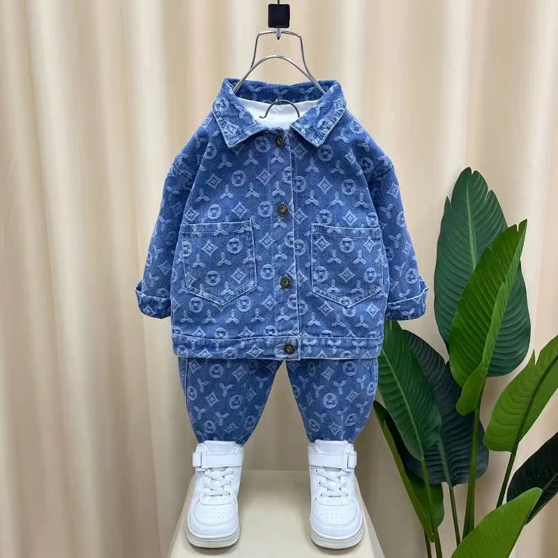 Children\'s Clothing Boys Spring And Autumn Set 2024 New Trendy Baby Clothes children\'s Handsome Denim Two-piece Set