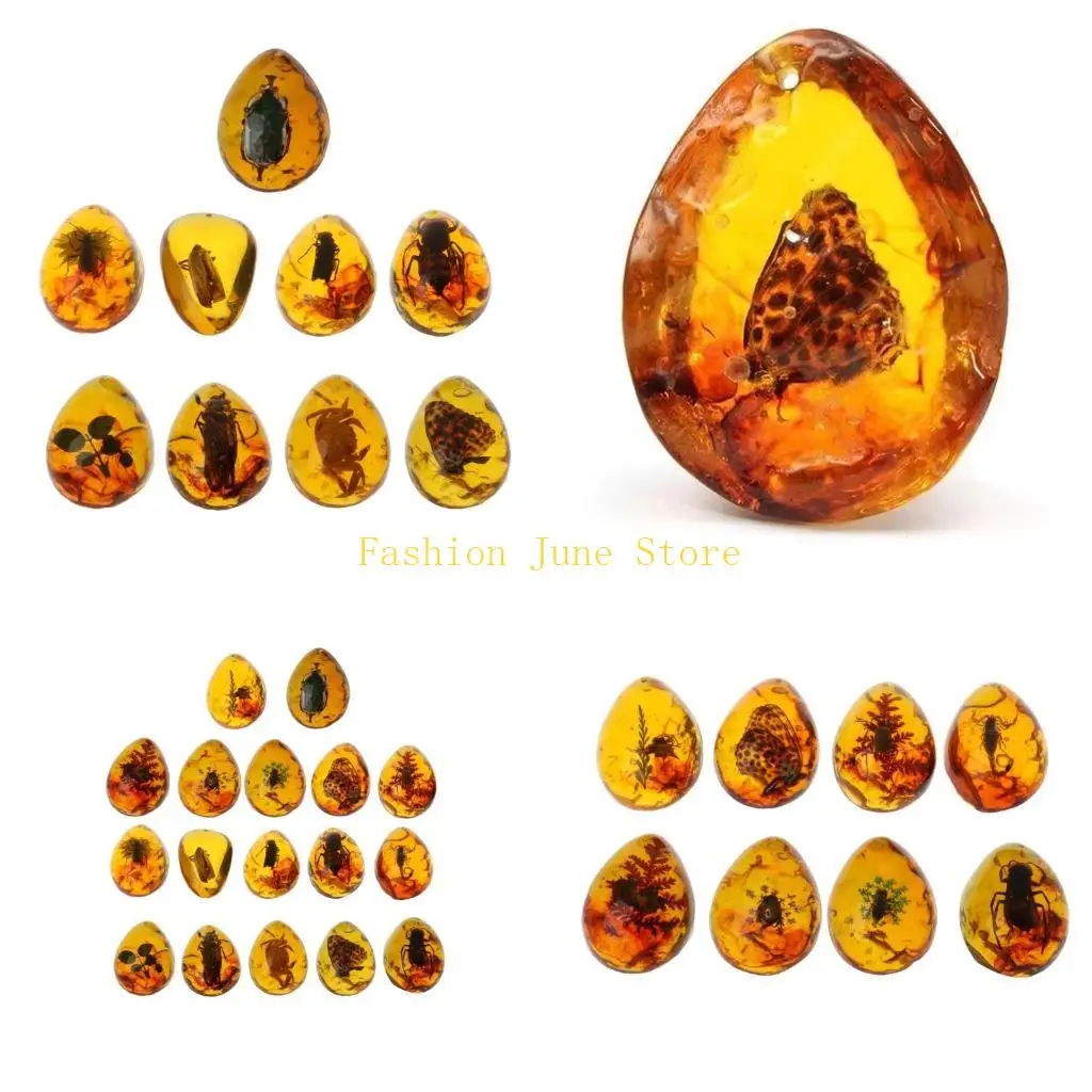 

N5KA Animals Amber for Butterfly Stone Pendant Necklace for DIY Jewe