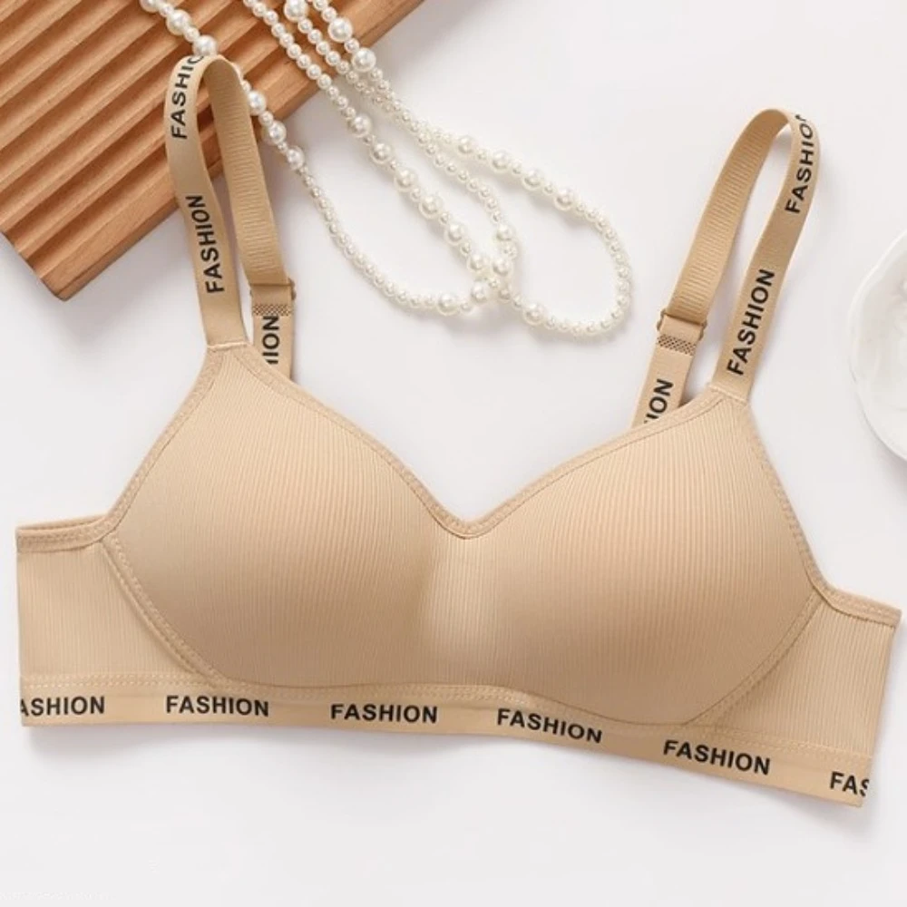 

English Letter Big Cup Wireless Deep V Bra Close-fitting Shockproof Push Up Underwear Large Big Cup Gathered Breasts
