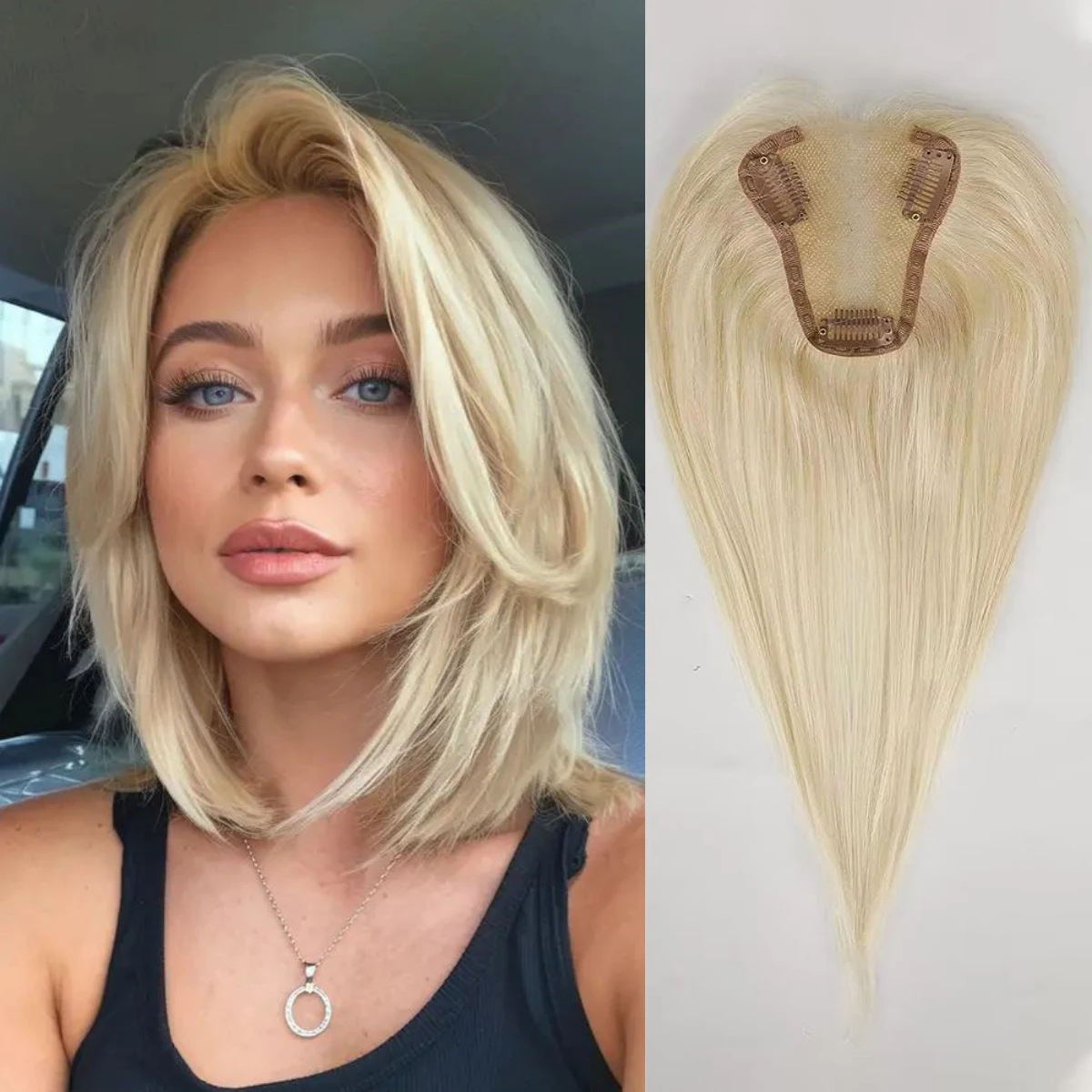 Golden Blonde 100% Remy Human Hair Topper Middle Part 12 Inch Lace Base Top Hair Piece Clip In Hair Extensions for Women