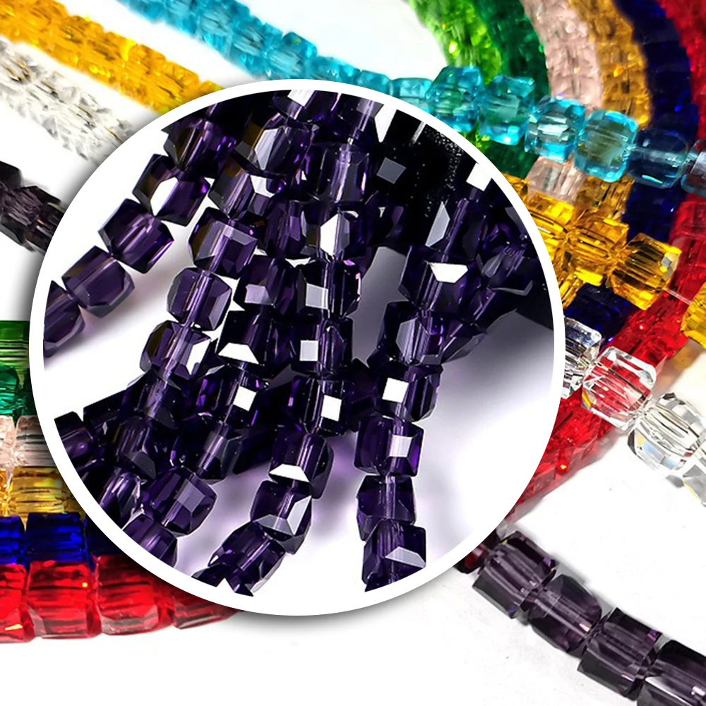 4mm 6mm 8mm Faceted Cube Purple Loose Beads For Jewelry Making Square Bead Accessories Bracelet Clear Cube Bead Strands TMF14 view 2