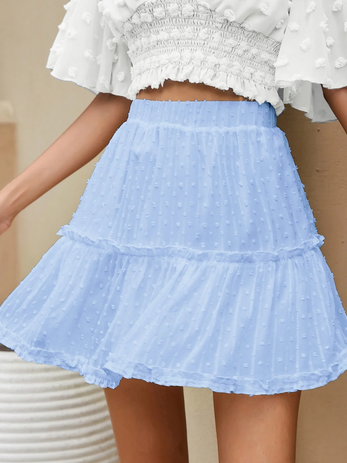 French ruffled lace patchwork floral skirt for summer 2025, high-waisted A-line pleated loose cake skirt