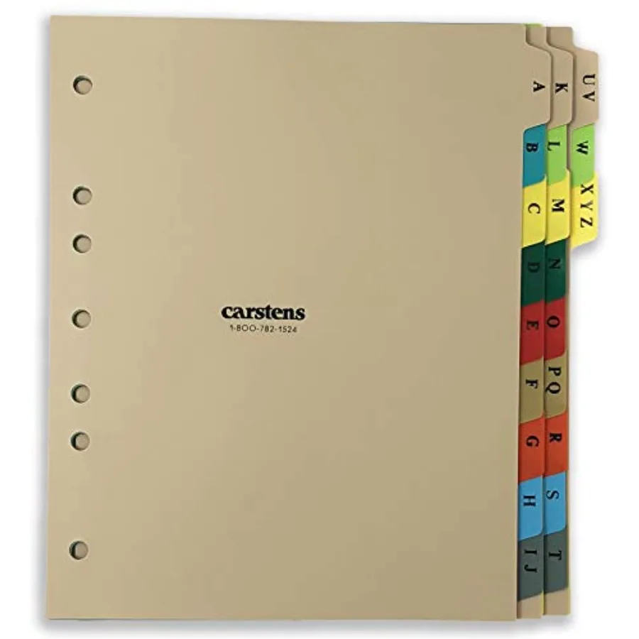 

Heavy Duty Plastic Alphabet Divider Set 2-Tab Multi-Color for Side-Opening 3-Ring Binders Set