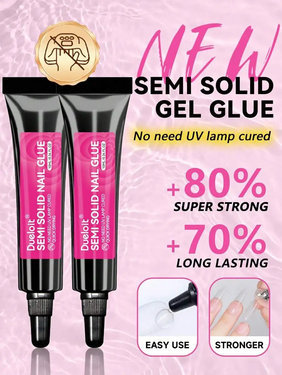 2PCS/1PC Newly Upgraded Quick Drying 10g Semi Solid Nail Glue For Press On Nails Tips No Need For UV Lamp Long Lasting Fake Acrylic Nails Kit Glue Gel