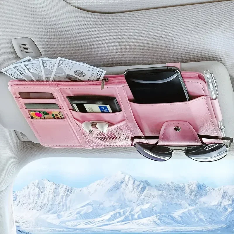 Multifunctional Business Car Leather Car Storage Bag Sunshade Cover Sunglasses Holder Document Storage Car Accessories