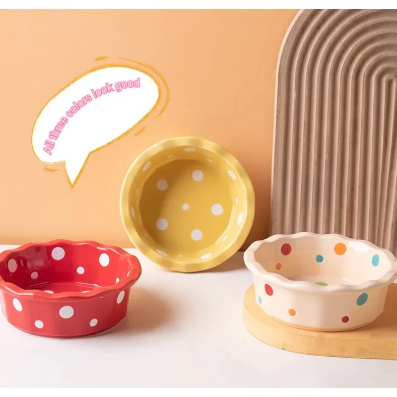 Cat Bowl Polka Dot Colourful Petal Lace Ceramic Cute Fashion Pet Dog Bowl  Pet Water Feeder  Puppy Accessories 350ml