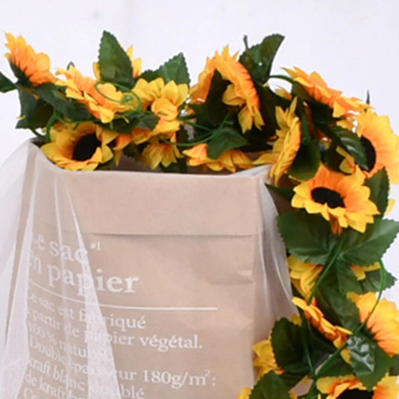 2.3M Simulated Sunflower Decoration Artificial Vine Yellow Fake Silk Flower Vine Plus Orchid Tree Wedding Party Wedding Decor