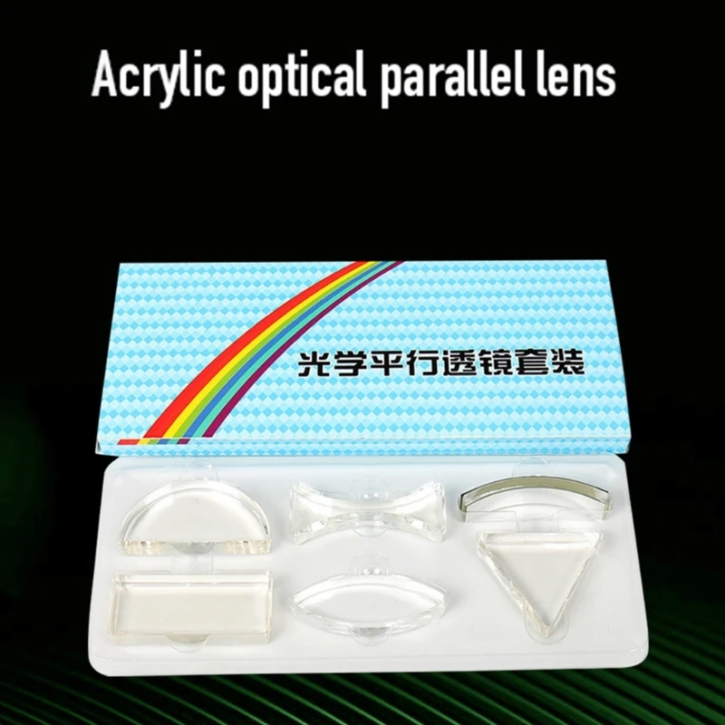 6Pcs Optics Lens Set Prism Triangular Semicircular Rectangle Concave Convex Lens for Teaching Physics, Refracted Light Dropship