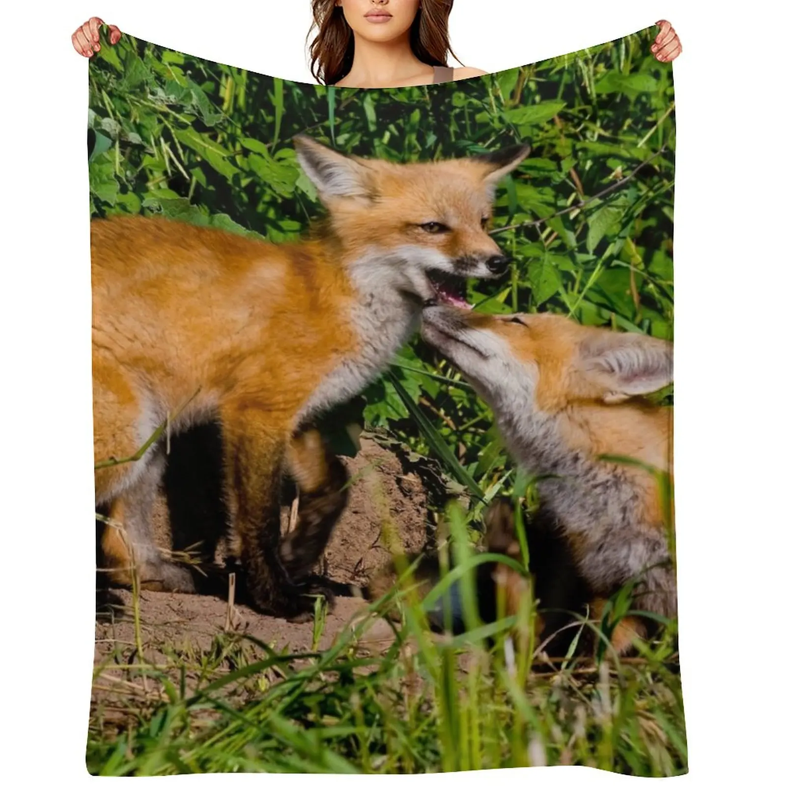 

Red Fox Kits Throw Blanket warm for winter Warm Retros Travel Blankets
