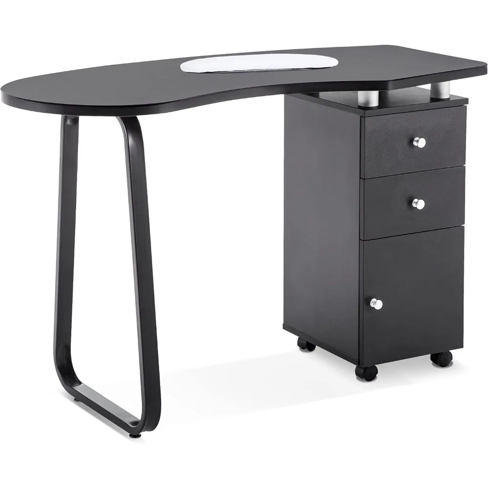 

Manicure Nail Table Spa Beauty Salon Station Professional Nail Desk Ergonomic Design Acetone-resistant Materials (Black)