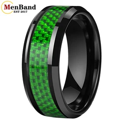 MenBand 6/8mm Tungsten Carbide Rings for Men Women Wedding Band Green Carbon Fiber Inlay Fashion Jewelry Beveled Comfort