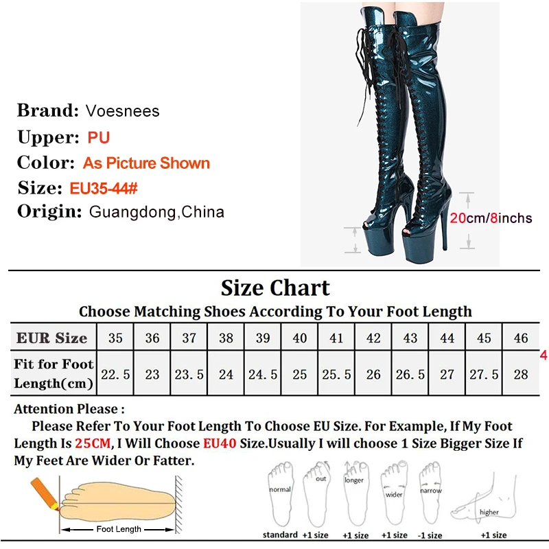 New Glitter Over-the-knee Women Platform Boots 8inch/20CM High Heel Exotic Pole Dancing Lace-Up Shoes Fetish Boots Size 36-44