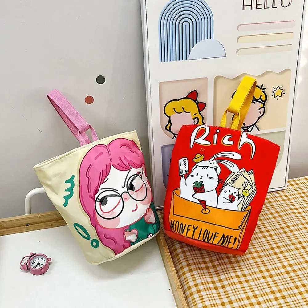 

Panda Cartoon Canvas Bucket Bag Cartoon Girl Strawberry Canvas Cat Shoulder Bag Shopping Bag Lunch Bag Rabbit Print Handbag