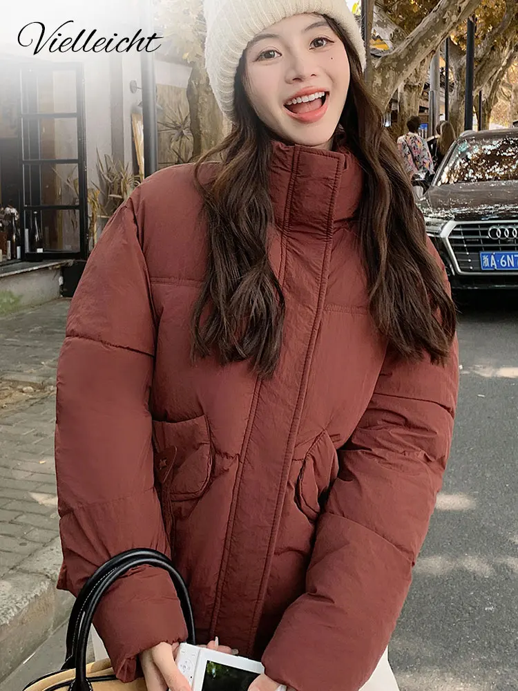 

Vielleicht 2024 New Casual Stand Collar Winter Women's Puffer Jacket Clothes Cropped Parkas Coat Down Cotton Padded Outwear