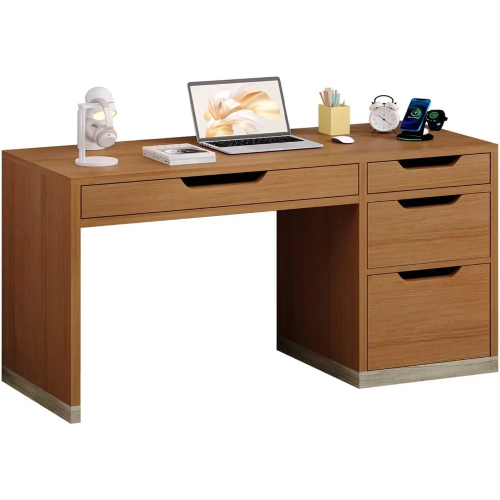 

Desk with 4 Drawers, Small Computer Desk for Small Space, Home Office Desk with Storage File Cabinet for Bedroom