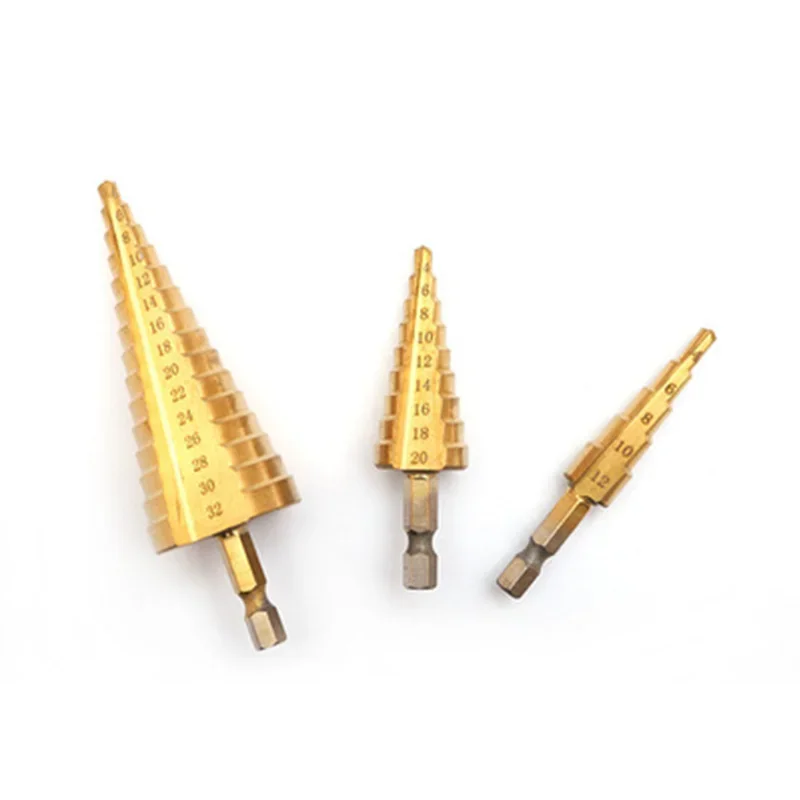 JUSTINLAU HSS Thép Không Gỉ Titan Bước Khoan 4-12Mm-20Mm Bước Nón Dụng Cụ Cắt Thép Không Gỉ gỗ Gỗ Khoan Kim Loại