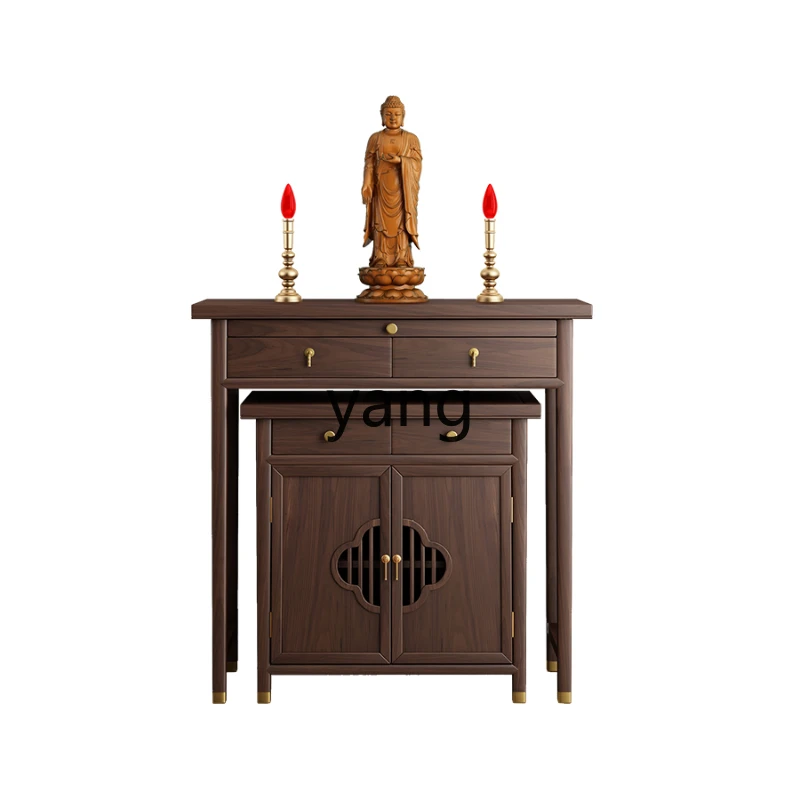 Yjq Solid Wood Household Altar Incense Burner Table Simple Shrine Avalokitesvara Buddha Sets God of Wealth Buddha Table