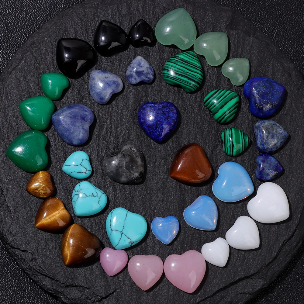 Natural Stone Cabochon Heart Shape Semi-precious Rose Quartzs Tiger Eye Jade Cameo For Jewelry Making Ring Earrings Bracelet DIY