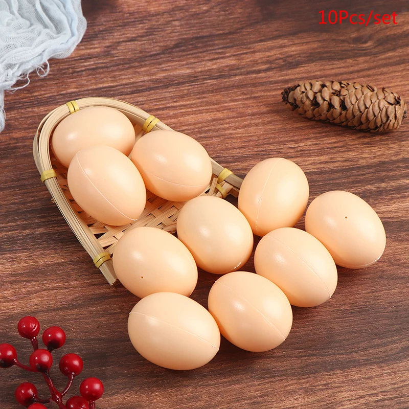 10 Pcs Hen Poultry Simulation Artificial Faux Fake Plastic Eggs For Chicken Duck Geese Hatch Incubation Breeding