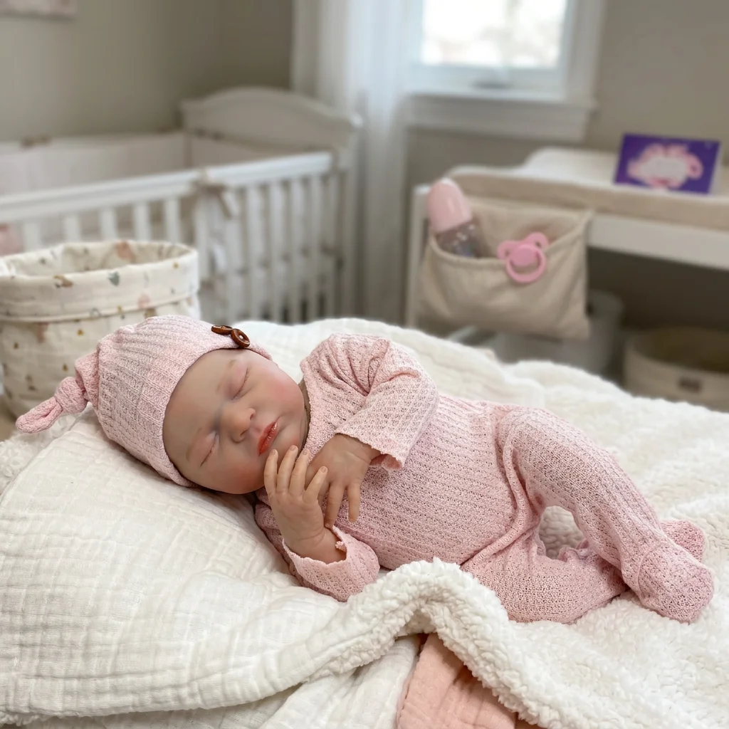18 Inch Reborn Baby Doll Laura Soft Cloth Body Sleeping Closed Eyes Rooted Hair Hand Painted 3D Skin Texture Lifelike Soft Touch