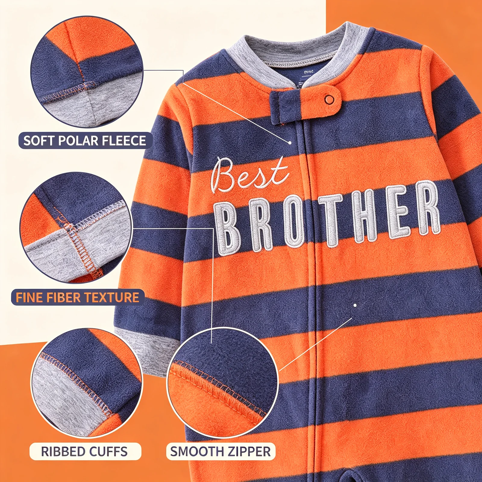 Toddler Warm Fleece Romper Striped Long Sleeve Zipper Infant Onesie Outdoor Playwear 6-24M