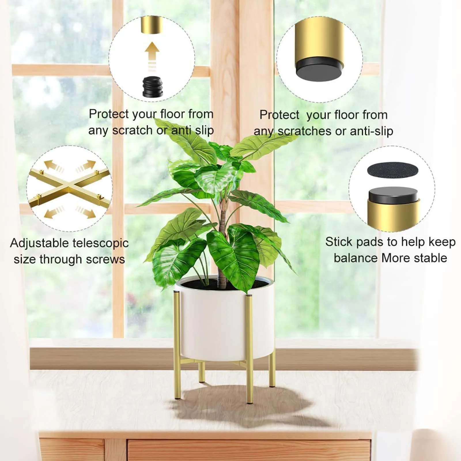 Suporte ajustável para plantas, suporte de metal para itens, elegante, estável, suporte para plantas de meados do século para casa, cabe em vasos de