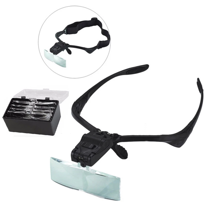 5 Lens Adjustable Headband Magnifying Glass Magnifier With LED Light Lamp Magnifying Glasses For False Lashes Eyelash Extension