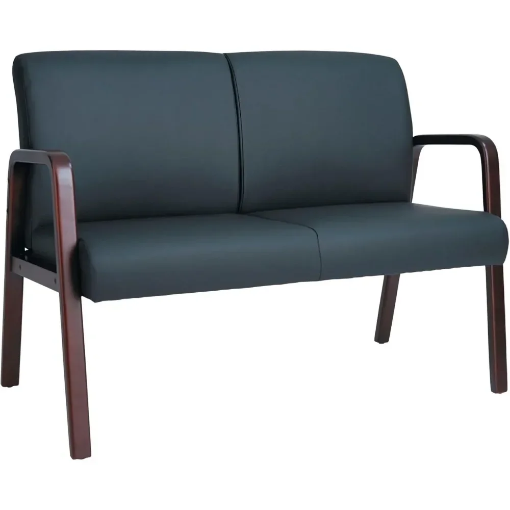 Reception Lounge Series Wood Loveseat, 44 7/8 x 26 1/8 x 33, Black/Mahogany, Waiting Seats