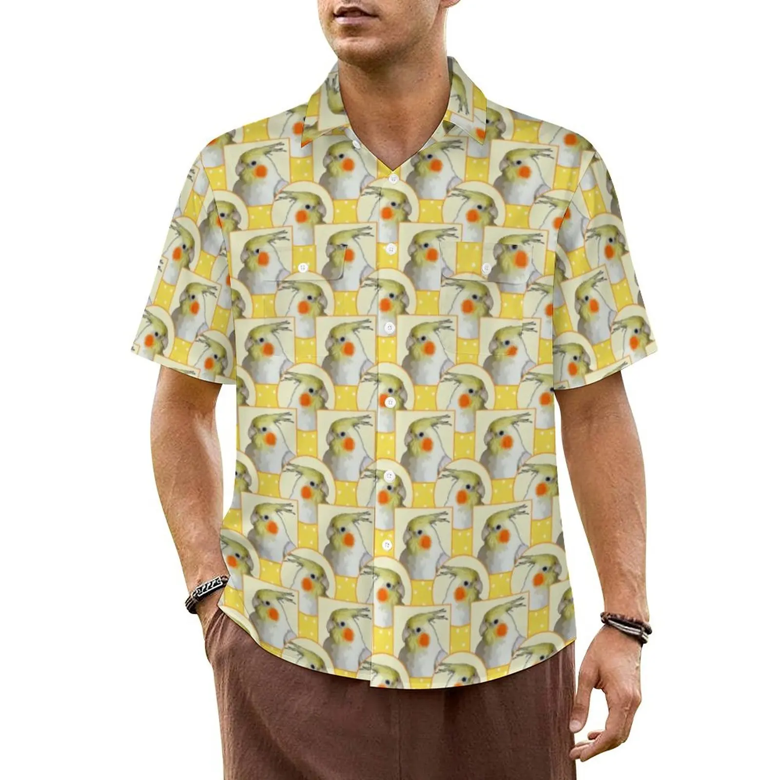 

Yellow Pet Parrot Hawaiian Shirt For Male Beach Cute Birds Casual Shirts Short Sleeve Fashion Design Trendy Plus Size Blouses