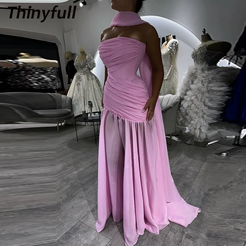 

Thinyfull Mermaid Chiffon Prom Dress Sleeveless Strapless Evening Dresses Elegant Beach Vacation Gown Robe De Soirée Customized