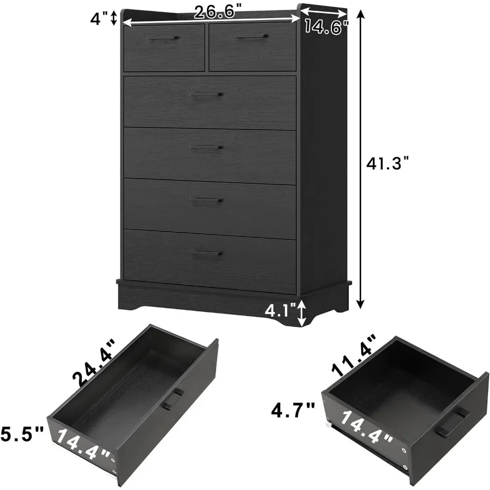 6 Drawer Dresser, Wooden Storage Chest of 6 Drawers,Vertical Large Capacity Clothing Storage Organizer,Tall Dressers for Bedroom