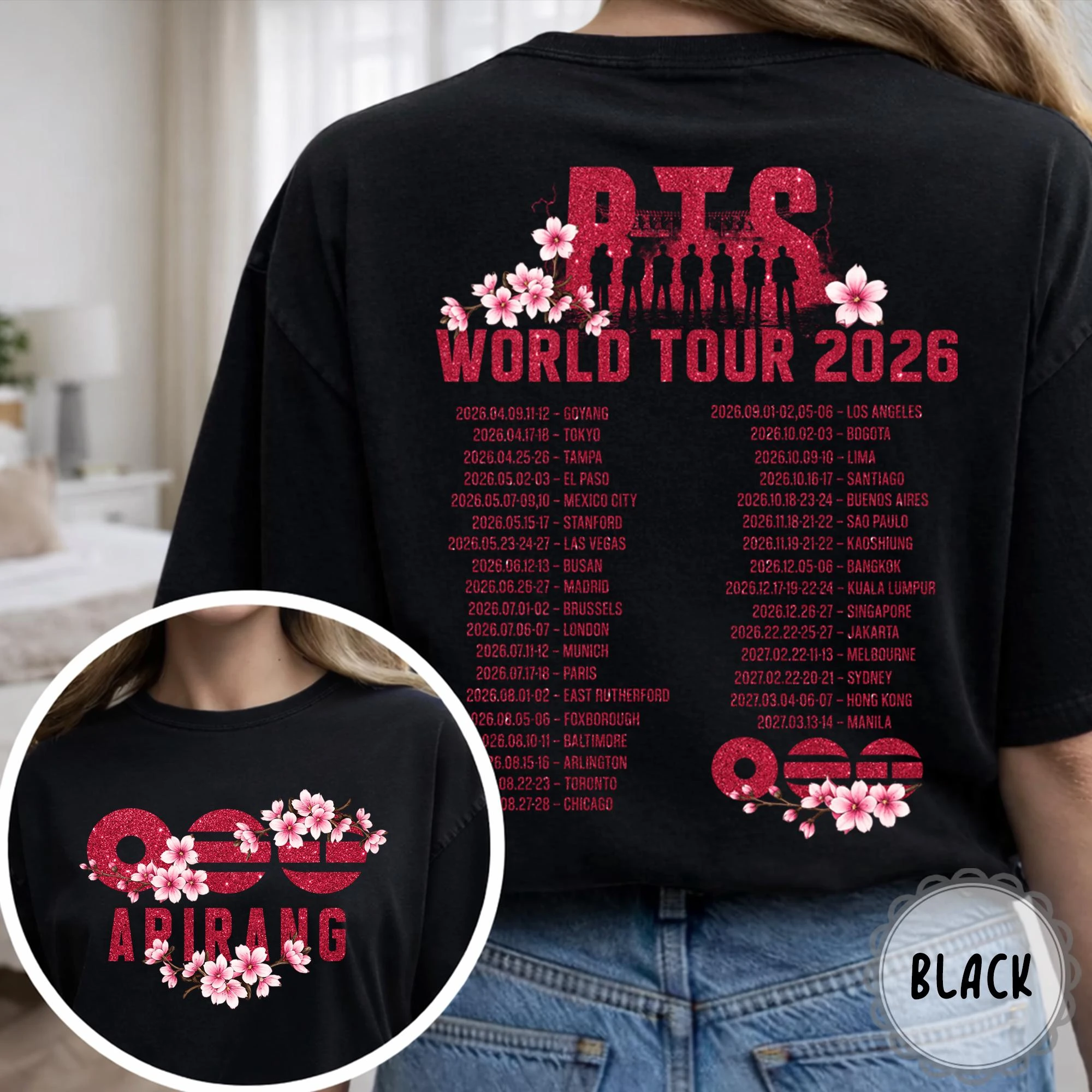 Camiseta Unissex BTS Arirang World Tour 2026 Estilo Coreano Kpop Verão Nova 100% Algodão Masculina Feminina Y2k Streetwear Presente para Fãs