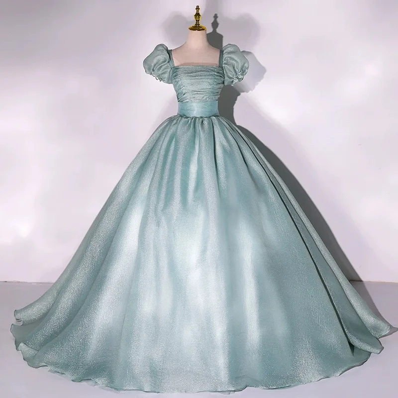 Organza Ballkleider Puff kurze Ärmel Prinzessin Geburtstag Ballkleid quadratischen Kragen be de bal formelle Abend party für Frauen