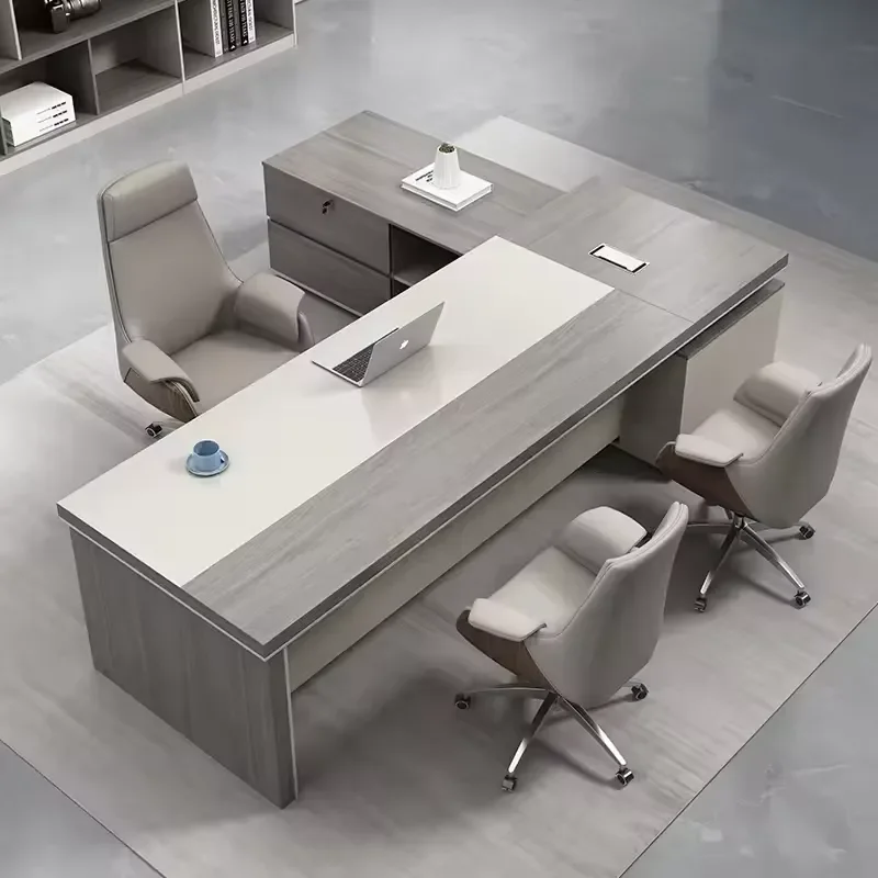 Executive Corner L-Shaped Wooden Desk, CEO Office Furniture with Premium Tabletop, Sturdy Ergonomic Workstation