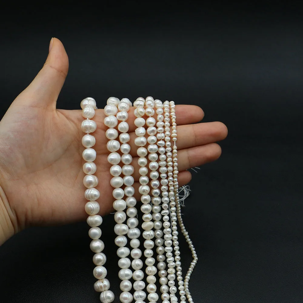 

1 Strand with Screw Thread Natural Freshwater Pearl 2-3/3-4/4-5/5-6/6-7/7-8/8-9/9-10mm Near Round Bead for DIY Elegant Jewelry