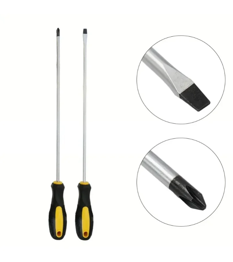 1/2pcs Extended Screwdriver Alloy Steel Long Slotted Cross Screwdriver Magnetic Screwdriver With Rubber Handle