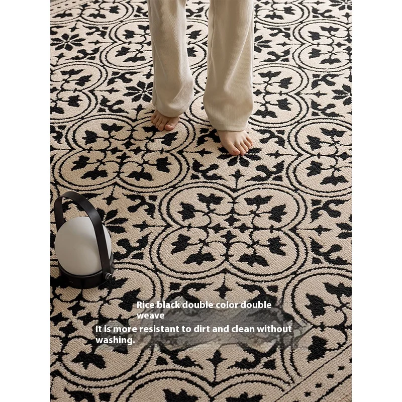 

VIKAMA French Wipeable & Washable Living Room Carpet Light Luxury Premium Stain Resistant Carefree Bedroom Floor Mats Home Decor