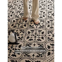 VIKAMA French Wipeable & Washable Living Room Carpet Light Luxury Premium Stain Resistant Carefree Bedroom Floor Mats Home Decor