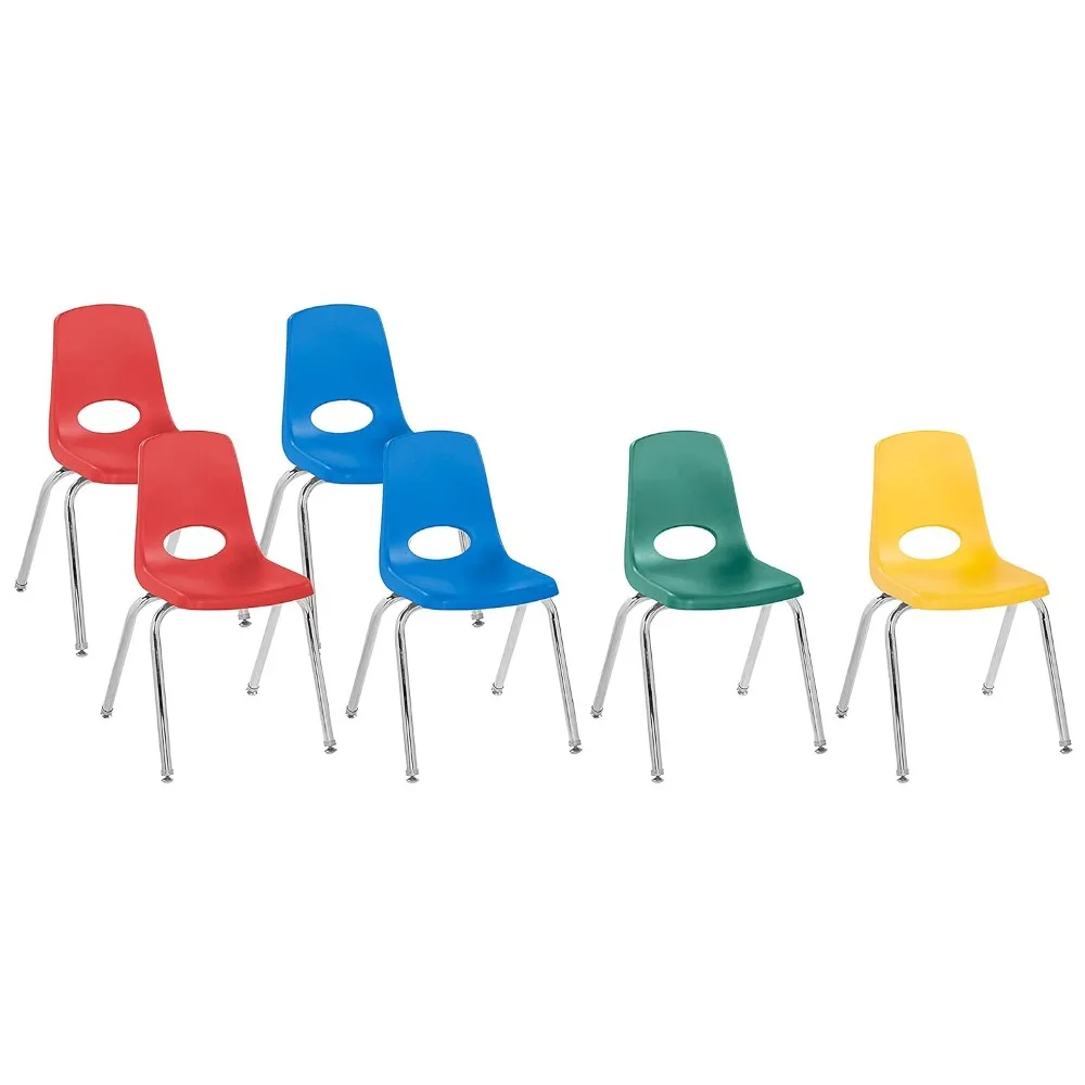 16" School Stack Chair, Stacking Student Seat with Chromed Steel Legs and Nylon Swivel Glides, School Chairs